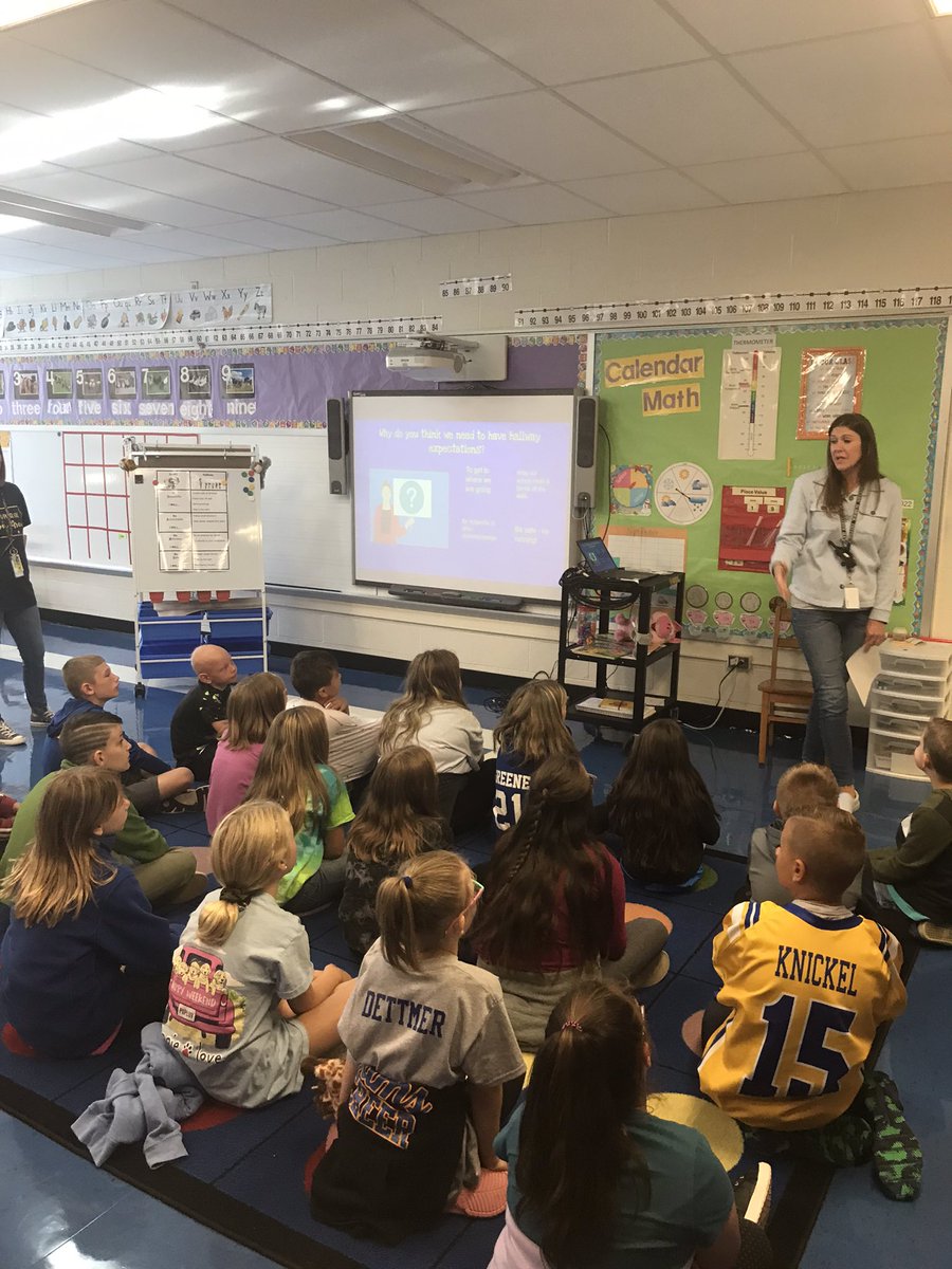 Mrs. Tinker, Mrs. Ryer and Mrs. Riale teach our students about RAMS expectations in the hallways.