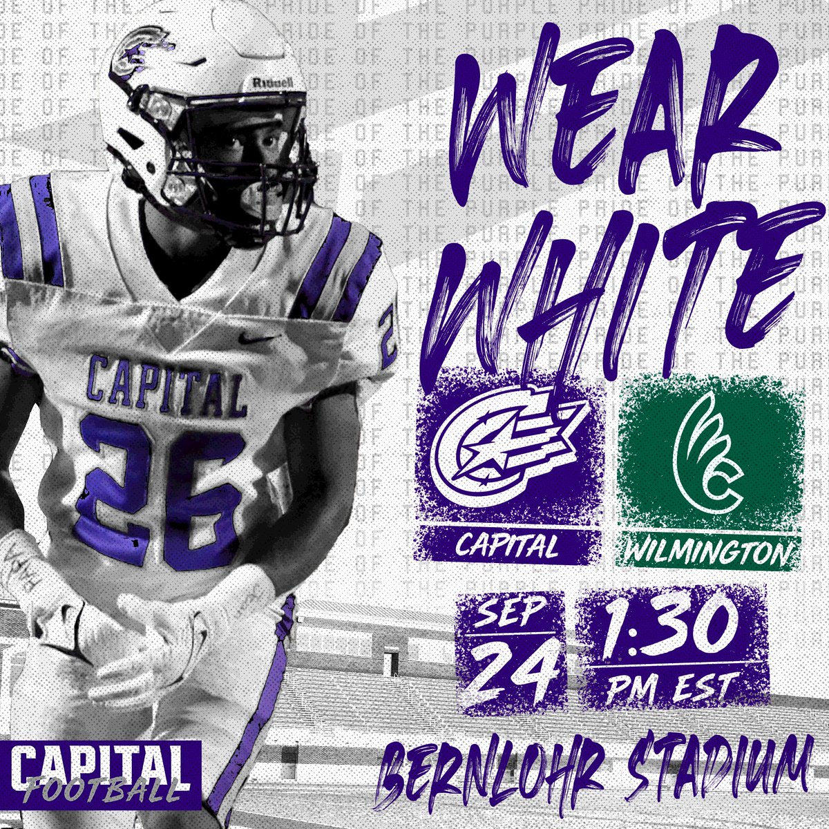 WEAR. WHITE. The @capitalu_fb game tomorrow is a WHITEOUT!!!
⬜️⬜️⬜️⬜️⬜️⬜️⬜️⬜️⬜️⬜️⬜️
#CapFam | #CapFB | #POTP
