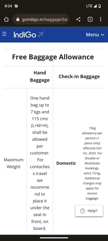 dgrandfromage's tweet photo. @IndiGo6E can you please clarify the total check in baggage allowance for 2 passengers travelling on same PNR? Does this qualify for the extra 10kg for double bookings? https://t.co/Td4eTiWejA