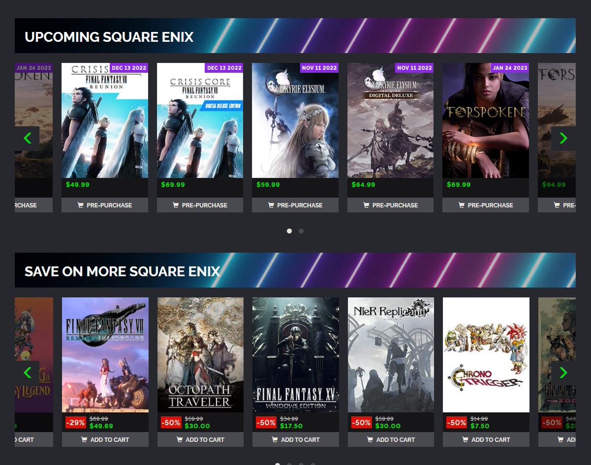 (PCDD) Square Enix showcase sale via Green Man Gaming. https//t.co