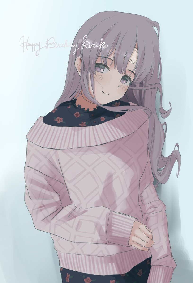 yukoku kiriko 1girl solo sweater long hair smile grey hair looking at viewer  illustration images