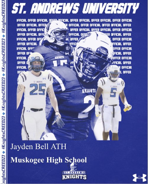 #AGTG After a good talk with <a href="/GreenTerray/">Coach Terray Green</a> I am blessed to receive an offer from St. Andrews University!! <a href="/SAUKnights/">St. Andrews Knights</a> <a href="/TheCoachJoShow/">Prentice</a> @THillMuskogeeFB