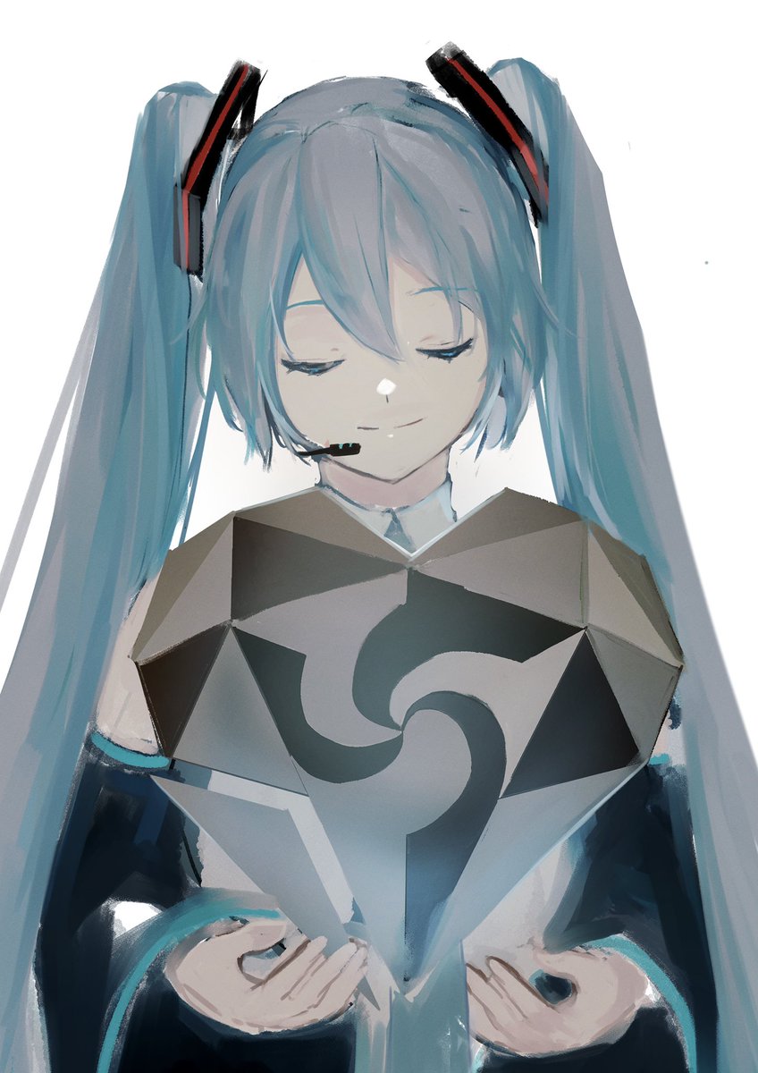 hatsune miku 1girl solo twintails closed eyes long hair shirt detached sleeves  illustration images