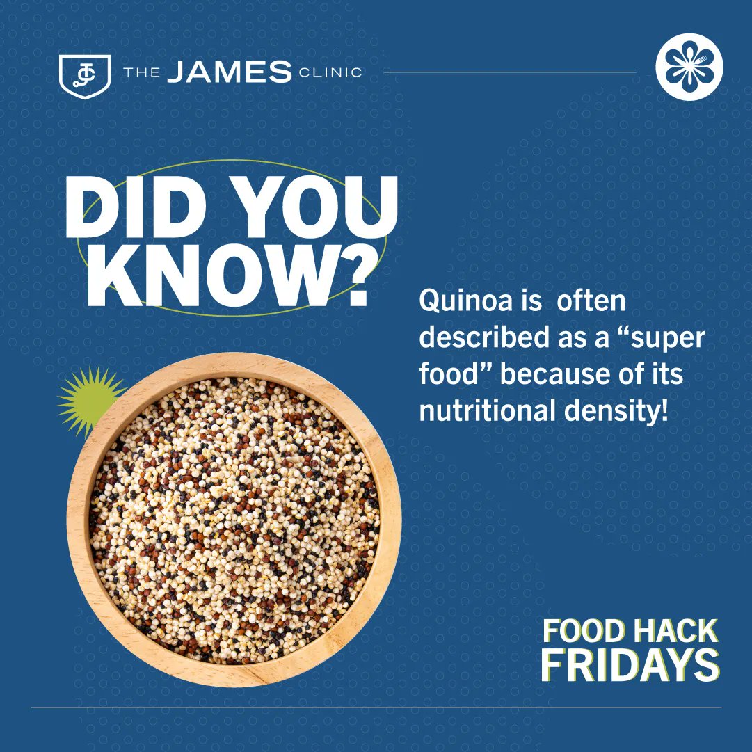 james_clinic's tweet photo. Quinoa is high in the minerals magnesium and calcium, rich in fiber, and has each of the amino acids needed by humans for making proteins! Quite the superfood, we'll say! #FoodHackFriday https://t.co/tlkI8cHp5Q