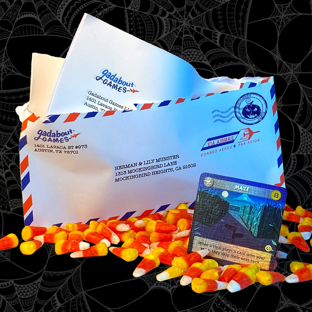 GadaboutGames's tweet photo. 🎁 #kickstarter pledge level preview week! Just like getting mail? Get #PNP files for #turfwargame and the expansion. Later, we'll send you a foil promo card. Turf War: Trick-or-Treat launches on Kickstarter Sept 27.

#kickstartergame #boardgames #halloween #bgg https://t.co/Pr6MqWaCmV