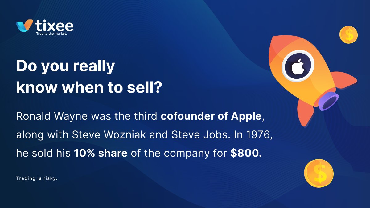 tixeetrading's tweet photo. It's vital to know when to sell.
Just ask Ronald Wayne, whose share of 10% would have been worth a whooping $75 billion if he sold at the right time! 🤯
-
#FunFact #tixee #truetothemarket #forexfact #apple https://t.co/Pe10BvLP80