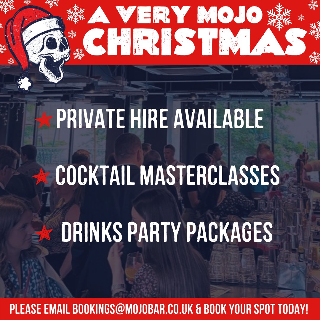 MOJOMANCHESTER's tweet photo. It's never too early to book your party for A Very MOJO Christmas! ❄️

Whether it's dancing on tables all night or mixing drinks with our expert bartenders, we've got you covered for unforgettable festive fun!

Check out our holiday experiences here: https://t.co/sOMXLp6sVR https://t.co/v6mkA7nzsV