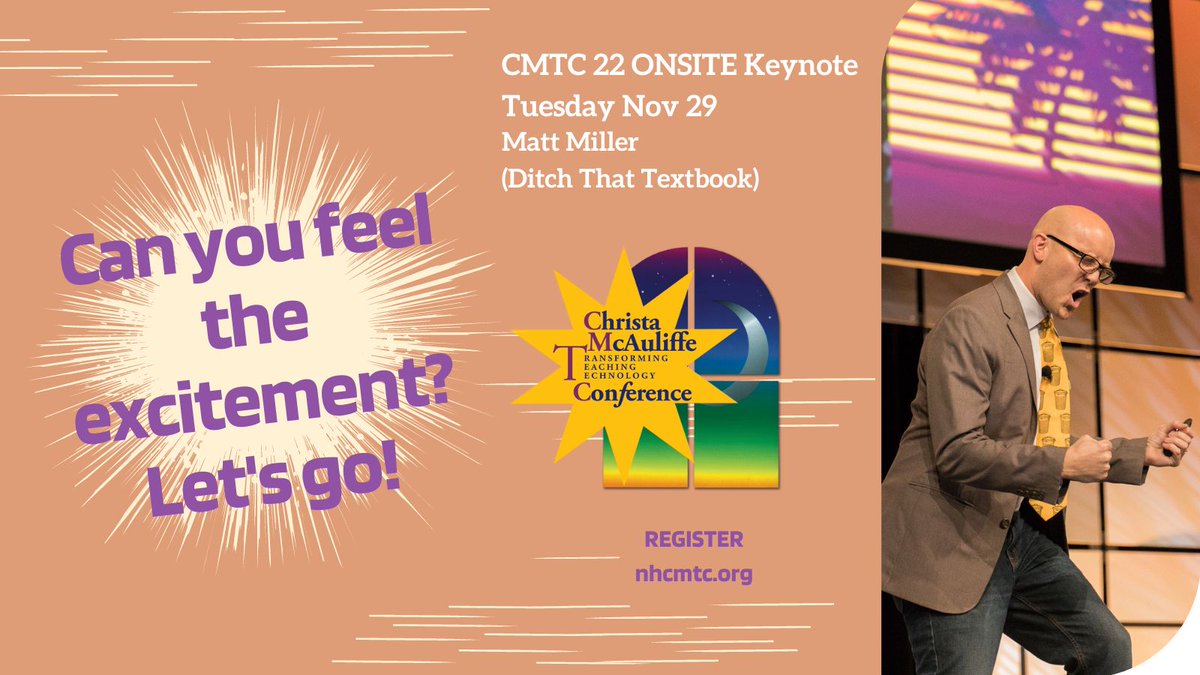NHCMTC (@nhcmtc) on Twitter photo REGISTRATION is OPEN for the Christa McAuliffe Transforming Teaching Technology Conference in Manchester, NH.
Both ONSITE and VIRTUAL options are available.
Don't miss the <a href="/jmattmiller/">Matt Miller ποΈ</a> KEYNOTE!
nhcmtc.org/cms/attend
#CMTC22 #EDTECH #NHED #DitchBook REGISTRATION is OPEN for the Christa McAuliffe Transforming Teaching Technology Conference in Manchester, NH.
Both ONSITE and VIRTUAL options are available.
Don't miss the <a href="/jmattmiller/">Matt Miller ποΈ</a> KEYNOTE!
nhcmtc.org/cms/attend
#CMTC22 #EDTECH #NHED #DitchBook