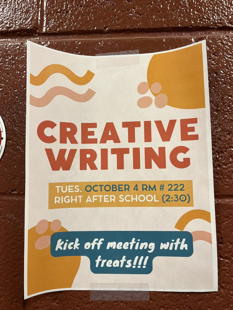 Do you like writing? Join Creative Writing Club, meets Tuesdays after school starting October 4th in room 222 <a href="/NCHS_CT/">NCHS</a>