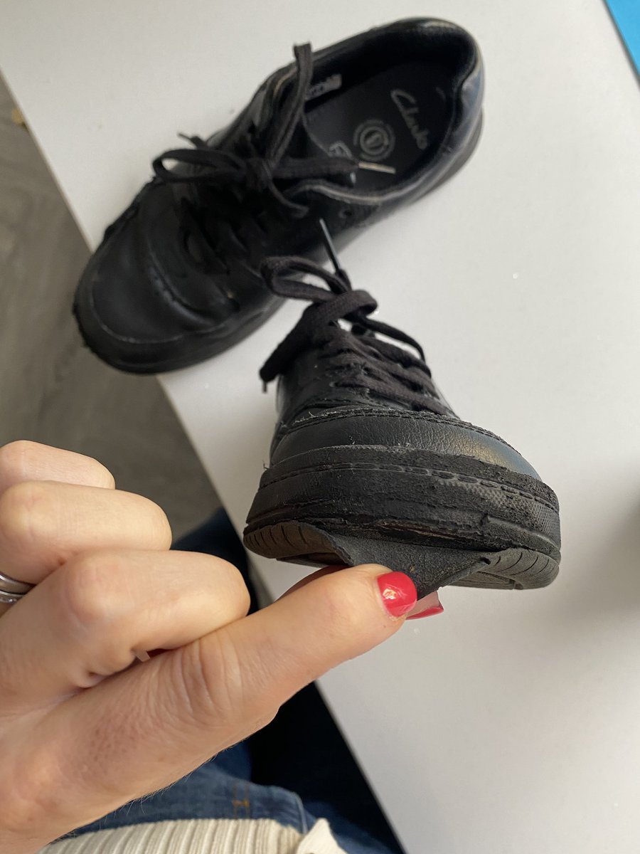 HDHayleyD's tweet photo. So upset by service received @clarksshoes Watford store today. My son has worn these shoes for 2 weeks and the soles are falling off. I lost my receipt and so they wouldn’t even entertain helping me. £50 shoes and with 3 kids thousands spent over the years… really poor service https://t.co/brdQtl3WYE