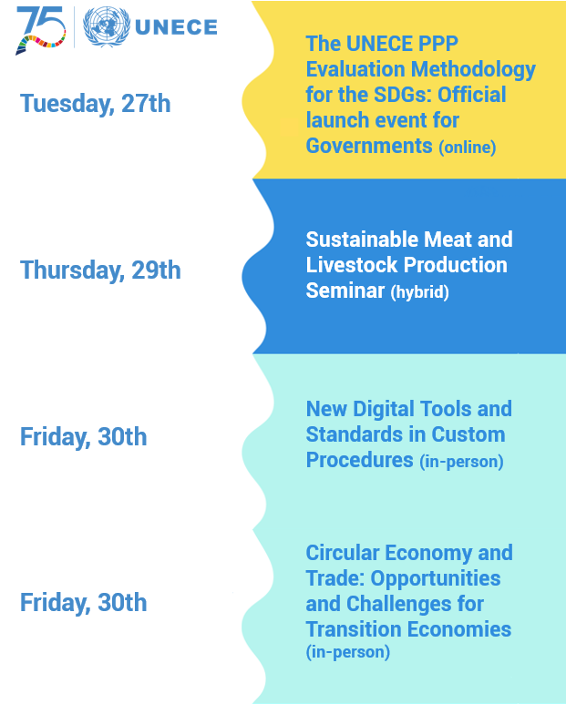 ElisabethTuerk's tweet photo. Next week will be a busy one for @UNECE ECTD. We have 4 major events covering #PPP #SDG #standards and #CircularEconomy. Stay tuned for more updates!⚡️ https://t.co/JGxI1WS791