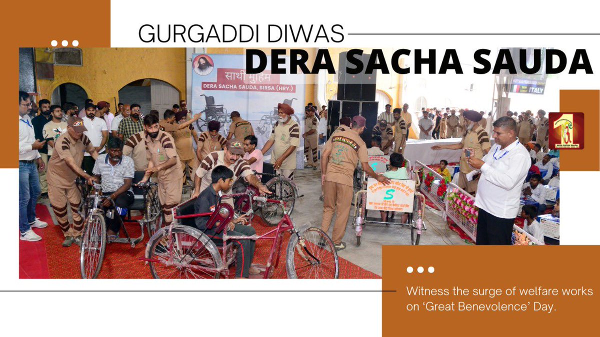 DSSNewsUpdates's tweet photo. Besides reuniting a mentally retarded person with his family, 13 tricycles were distributed to needy ones on #GurgaddiDiwas. The joy on the faces of respective families was worth witnessing. The whole day was a big blessing for the underprivileged. #welfare #DeraSachaSauda https://t.co/HLgS3aGiQX