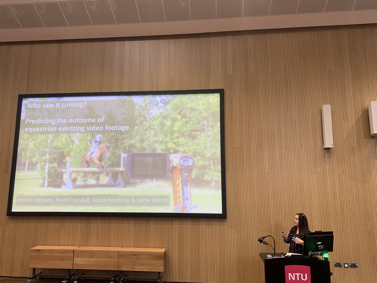 NTU_ARES's tweet photo. Next up is PhD student Jessica Johnson talking on ‘Who saw it coming? Predicting the outcome of equestrian eventing video footage’ to develop training programmes for equestrian athletes and educators.
#ARESResearchConference #equestrian #equineeventing #equinewelfare https://t.co/EnwmYZG9NF