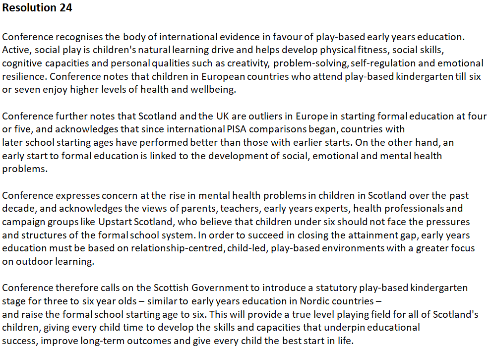 Upstart Scotland (@upstartscot) on Twitter photo Resolution 24, for a play-based kindergarten stage in Scotland, will be debated at the SNP Conference in October. Huge thanks to <a href="/ToniGiugliano/">Toni Giugliano</a> & others supporting the resolution!
<a href="/KateJohnston3/">Kate Johnston</a> <a href="/suzannezeedyk/">Suzanne Zeedyk</a> <a href="/MHBplayscotland/">Marguerite HB</a> <a href="/Creative_Voices/">Children's Parliament</a> <a href="/cisweb/">cisweb</a> <a href="/henryhepburn/">Henry Hepburn</a> @emmaseith Resolution 24, for a play-based kindergarten stage in Scotland, will be debated at the SNP Conference in October. Huge thanks to <a href="/ToniGiugliano/">Toni Giugliano</a> & others supporting the resolution!
<a href="/KateJohnston3/">Kate Johnston</a> <a href="/suzannezeedyk/">Suzanne Zeedyk</a> <a href="/MHBplayscotland/">Marguerite HB</a> <a href="/Creative_Voices/">Children's Parliament</a> <a href="/cisweb/">cisweb</a> <a href="/henryhepburn/">Henry Hepburn</a> @emmaseith