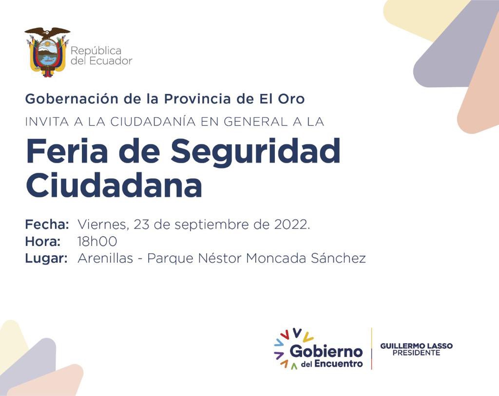 GoberElOro's tweet photo. ¡Juntos por la seguridad!

.@GoberElOro en coordinación de la @JPArenillas, invita a la Feria de Seguridad Ciudadana, donde la Policía Nacional, Fuerzas Armas y otras instituciones socializarán su trabajo y darán recomendaciones para las familias. 

#JuntosLoHacemosPosible🤝 https://t.co/BXlkAYEEEt