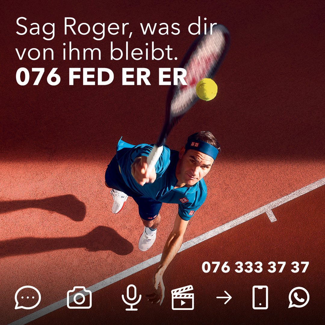 🎾 👑 Wir sind sicher, dass ihr euch auch bei Roger bedanken wollt! Ihr könnt ihm bis am Montag auf 076 333 37 37 Bild, Sprach- oder Textnachrichten schicken! #Sunrise #roger #federer #dreambigdobig