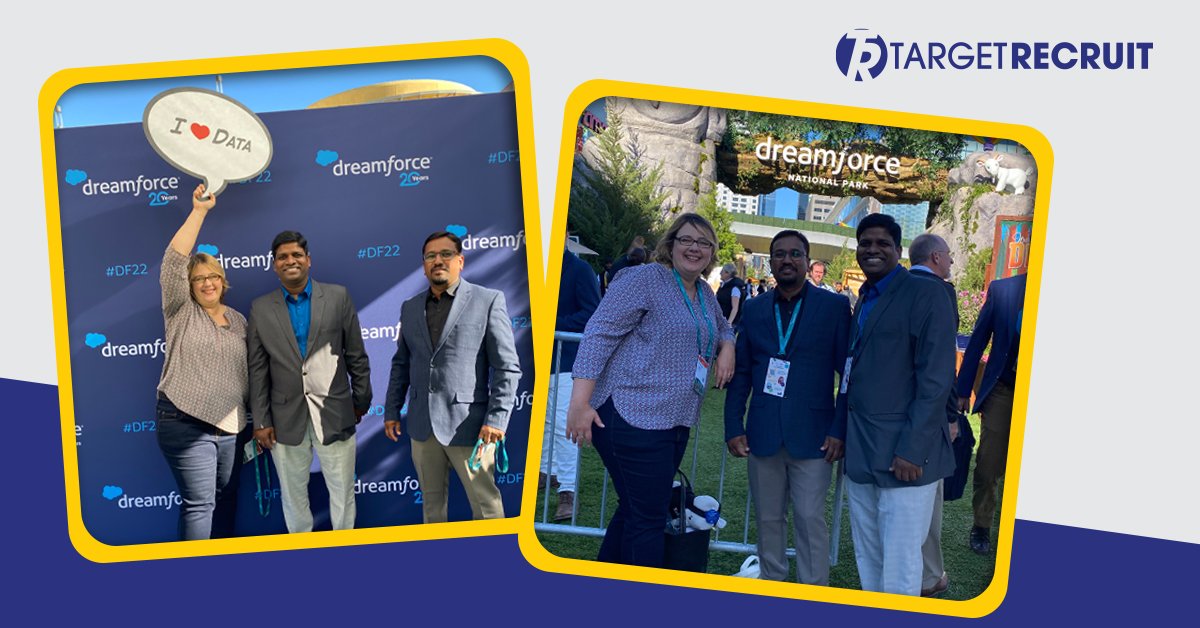 Target_Recruit's tweet photo. Some of our TargetRecruit team members were able to get together and attend #Dreamforce this week! What an excellent and informative event!

@salesforce @Dreamforce 

#df22 #dreamforce22 #salesforce #event https://t.co/vyxHK8MY1b