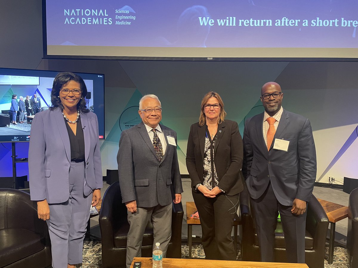 KimHunterReed's tweet photo. Fantastic panel discussion at the National Academies on how to diversify our scientific workforce, inspire youth and empower diverse voices. Thanks to Kaf Dzirasa, Angela Belcher & Keith Yamamoto- insightful and engaging #EndlessFrontier @LA_Regents https://t.co/4zs9tfuNx6