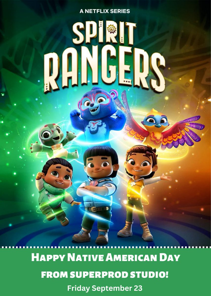 SUPERPROD is celebrating #NativeAmericanDay today, and the launch of #SpiritRangers on #Netflix, Oct. 10! As a studio that works with global cultures, we are SUPER proud to be a production partner for animation on this series inspired by stories from Native American tribes!