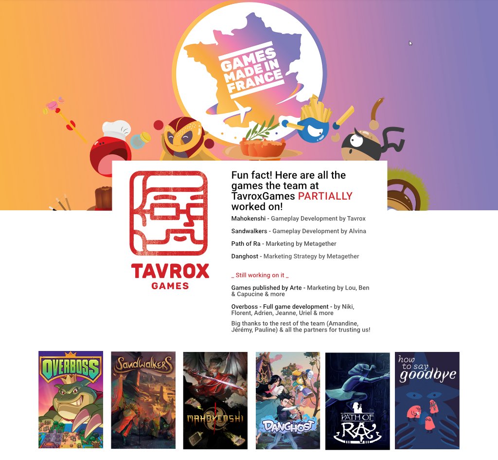 Le Games Made In France propose vraiment de super jeux ! Nous avons contribué partiellement à plusieurs d'entre eux, les voici !

Bravo et merci à toute l'équipe pour ces productions 😃