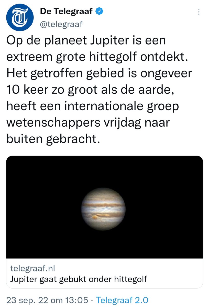 widtvoet's tweet photo. Die ellendige #klimaatverandering toch telkens ook!
Stel voor dat we daar zo snel mogelijk een afvaardiging van @NLRebellion naartoe sturen om ergens wat wegen te blokkeren.
Wat denken die Jupiterianen nou wel helemaal niet.
#stopclimatechangenow https://t.co/sjX2yskJzW