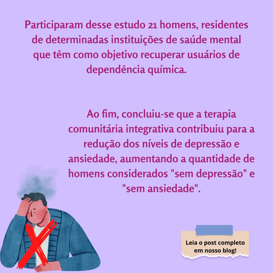 Você conhece a Terapia Comunitária Integrativa?
Verifique este estudo, relacionado à ansiedade e depressão em indivíduos que utilizam drogas: picsuff.wordpress.com/2022/09/23/ter…

#terapiacomunitariaintegrativa #tci #ansiedade #depressao #praticasintegrativasecomplementares #autocuidado