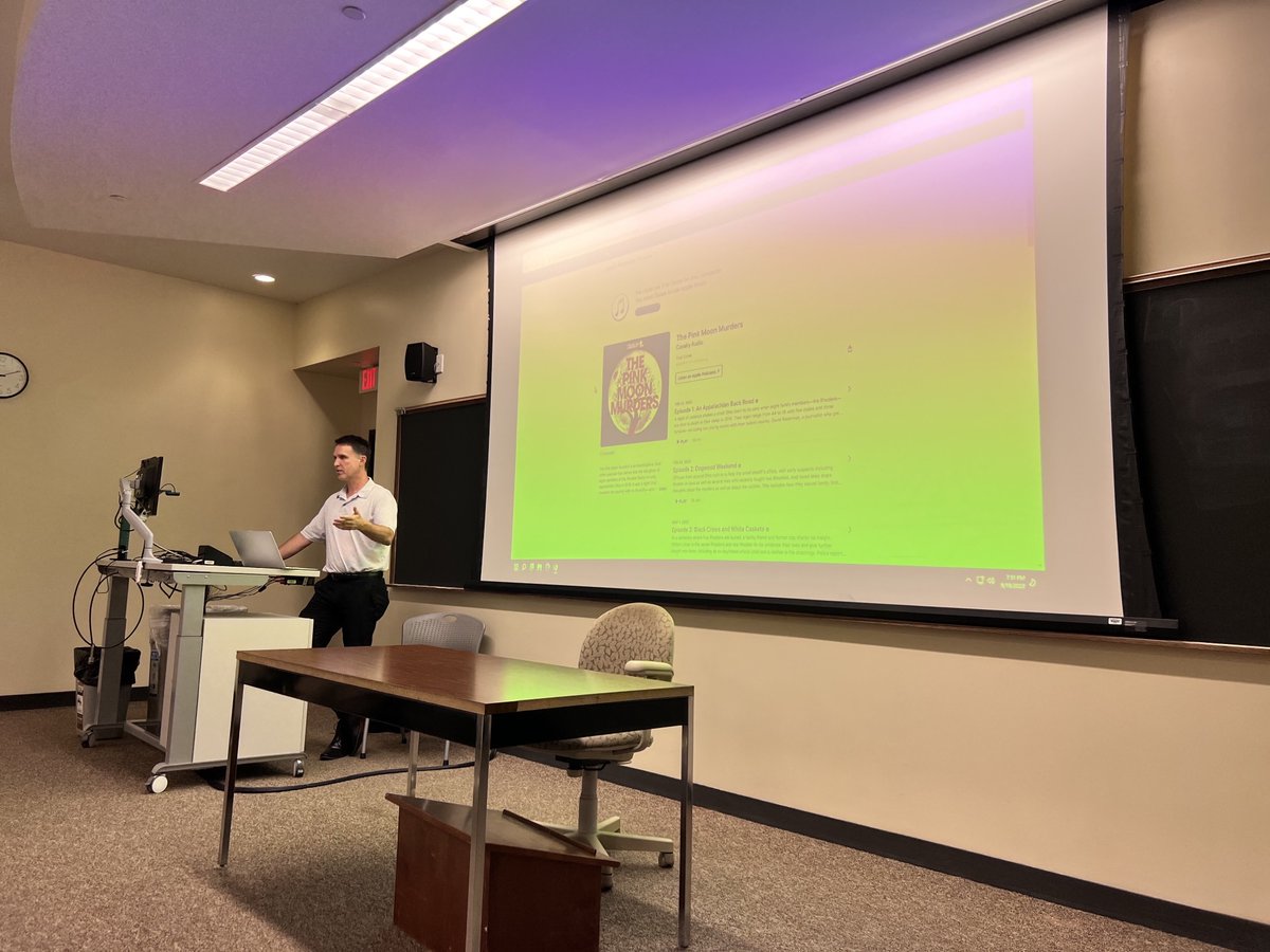 The Ohio University SPJ chapter invited me to speak on Monday about my true crime podcast series, The Pink Moon Murders, which took place six years ago one hour away in Pike County. Great to be back at OU, even if the topic was so horrific. Photo / Kayla Bennett  1/2