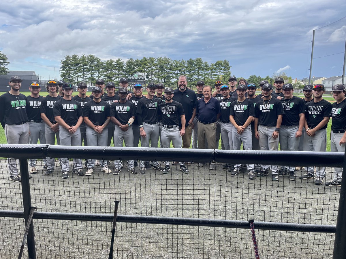 WilmU_Baseball's tweet photo. We were very excited to have Matt Wilson (Athletics Faculty Rep/Director of Liberal Studies)and Lynn Moore(Baseball Faculty Mentor/Criminal Justice Program Chair) stop by practice to talk to the guys about the different levels of support they have on and off field here at WilmU! https://t.co/Q821Ne309V
