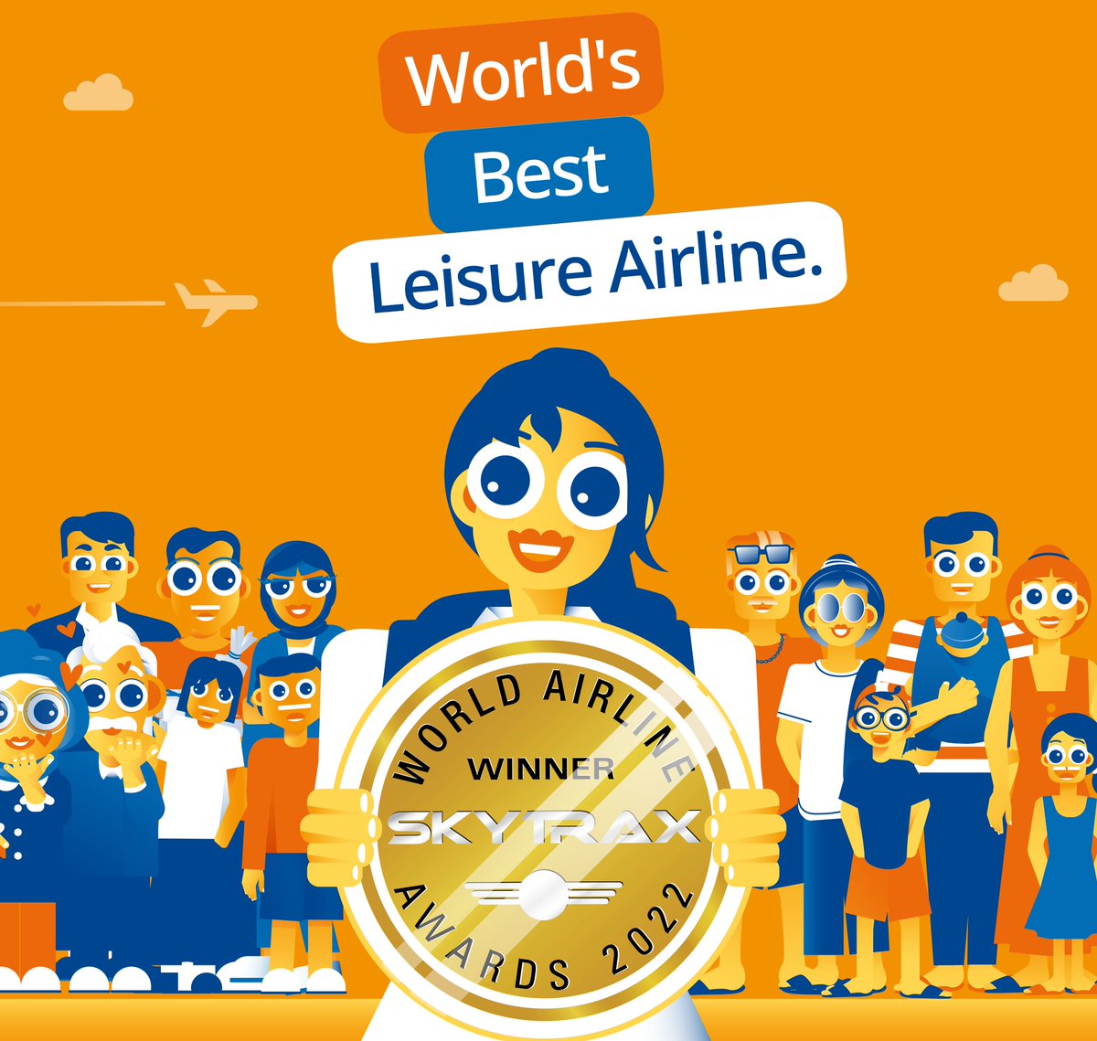 SunExpress's tweet photo. 🇬🇧 🥇SunExpress is number one! We are proud and overjoyed to have been named World's Best Leisure Airline 2022 ✈️ by @Skytrax. The entire SunExpress team says thank you from the bottom of our hearts for this award. 🧡💙
#sunexpress #iflysunexpress #skytrax #worldairlineawards https://t.co/J4hmRbzlqr