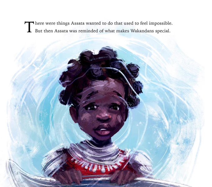 "There were things Assata wanted to do that used to feel impossible.But then Assata was reminded of what makes Wakandans special." and I cannot wait to share Assata's journey with you. Here's a sneak peek at our new picture book. Come join us in #Wakanda  
