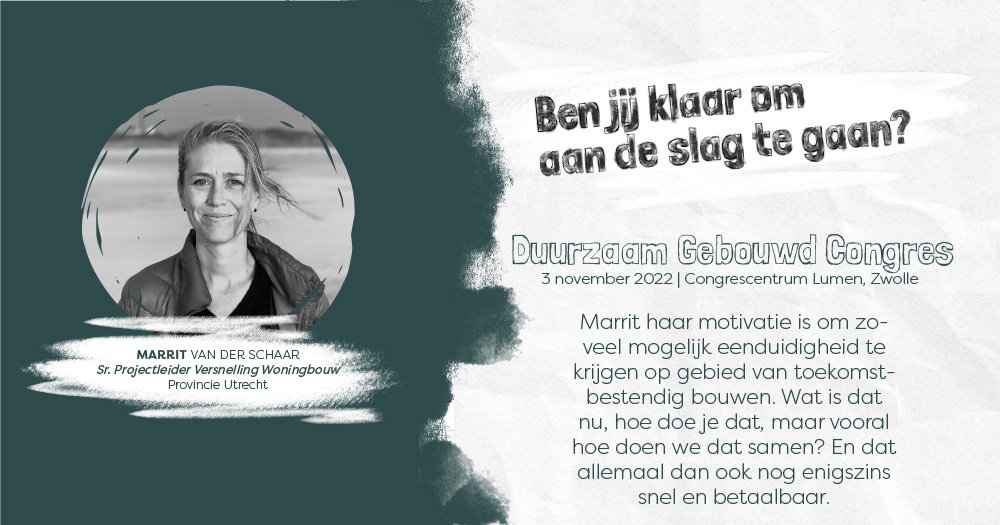 𝐒𝐏𝐑𝐄𝐊𝐄𝐑 𝐔𝐈𝐓𝐆𝐄𝐋𝐈𝐂𝐇𝐓
Marrit van der Schaar (Provincie Utrecht) spreekt op het Duurzaam Gebouwd Congres over hoe zij als provincie aan de slag zijn met de opgave om klimaatneutraal te worden. Programma en inschrijven via: bit.ly/3fef90O