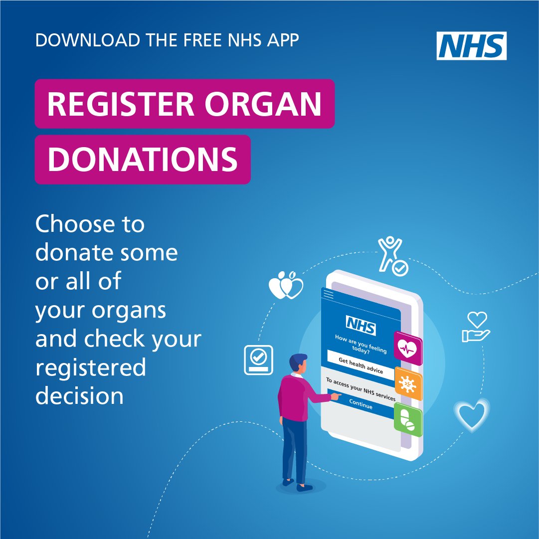 DHSCgovuk's tweet photo. One organ donor could save or transform up to nine lives. 

Register your organ donation decision online or use the NHS app: https://t.co/q5cLLQqE81  

#OrganDonationWeek @NHSOrganDonor https://t.co/PW8zqvWxJ2