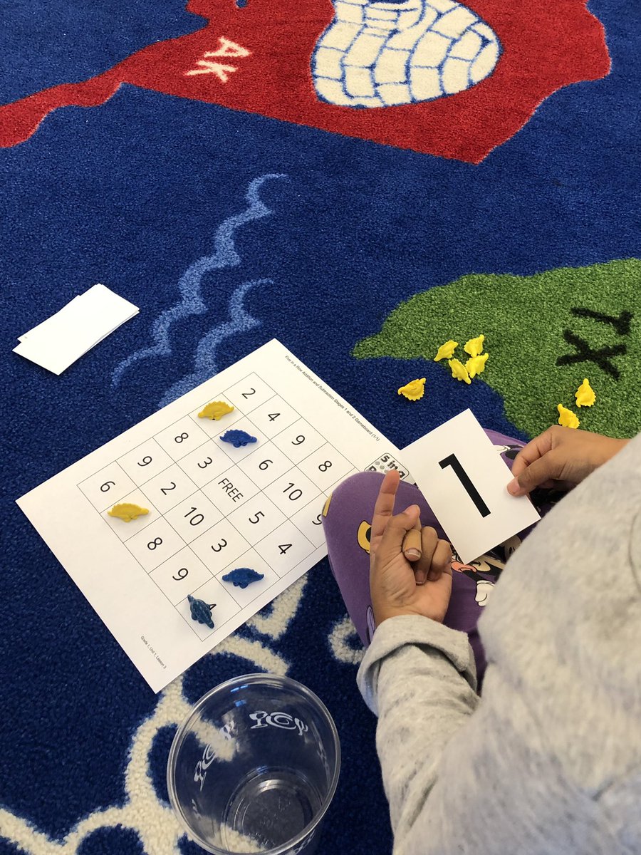 dahazel77's tweet image. Ms. Tarantino’s 1st graders were playing @IllustrateMath’s Five in a Row today by adding 1 or 2.