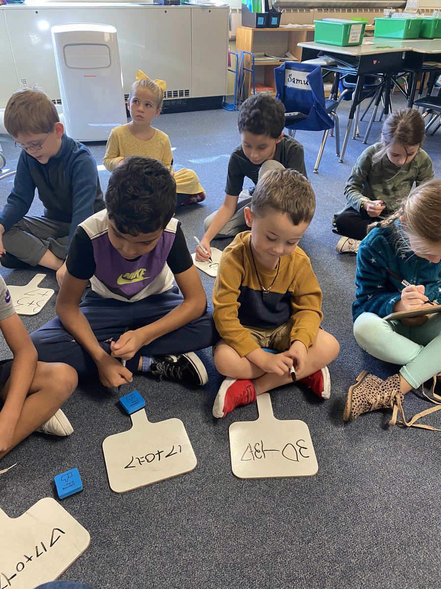 Dbjohnsonmath's tweet image. 1st Graders in Mrs. Kabillian’s class writing equations to match the number of days they have been in school (17) and working on 10 and more facts! @DWSKids @Mpsdmartin