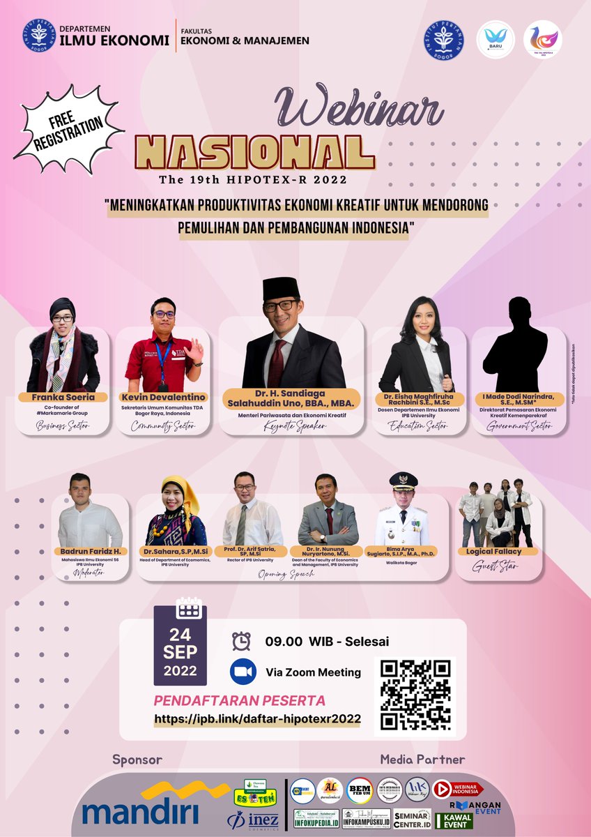 Hipotexripb's tweet photo. [Seminar Nasional The 19th HIPOTEX-R 2022]

Hello young economist 💫

The 19Th HIPOTEX-R 2022 dengan bangga mempersembahkan Webinar Ekonomi Nasional : “Meningkatkan Produktivitas Ekonomi Kreatif untuk
Mendorong Pemulihan Perekonomian dan Pembangunan Indonesia” https://t.co/So1QcrLdhp