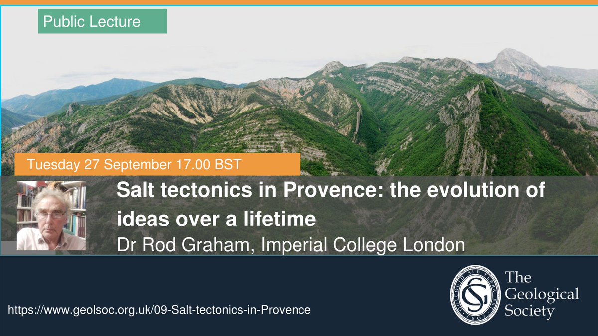 GeolSoc's tweet photo. Don't forget to register for our #free public lecture at Burlington House 'Salt tectonics in Provence: the evolution of idea'. This will be held on Tuesday 23 September with Dr Rod Graham.

Find out more and register: https://t.co/KkAhW6Z8Ze

#GSLLecture https://t.co/YzFv2yANaP