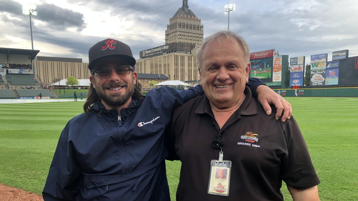 MiLB's tweet photo. A family affair 👨‍👦

Father-son team of Gene and Geno Buonomo chat about working together as the head and assistant groundskeepers for @RocRedWings: https://t.co/EtPgIkqmlL https://t.co/ryRlMnwBtd