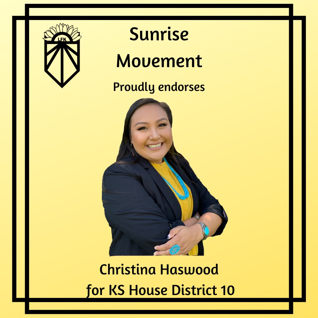 Sunrise LFK is excited to once again endorse Christina Haswood (<a href="/HaswoodForKS/">Christina Haswood</a> ) for Kansas House District 10! 

For more info on Christina and her campaign, check out her website at haswoodforkansas.com
