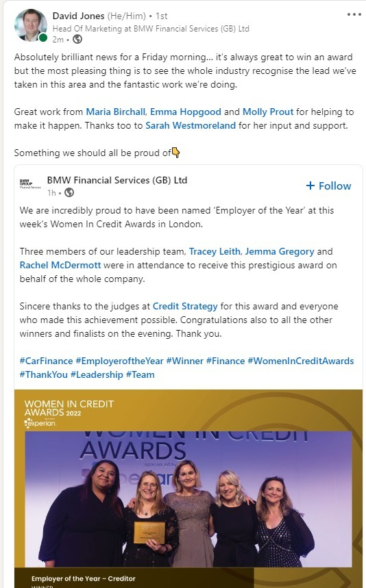 PFPR_Comms's tweet photo. Delighted we could play a small part in helping client BMW Financial Services secure yet another well-deserved industry award.
#PFPR #BMWFinancialServices #automotivePR https://t.co/gA7BAbje4L