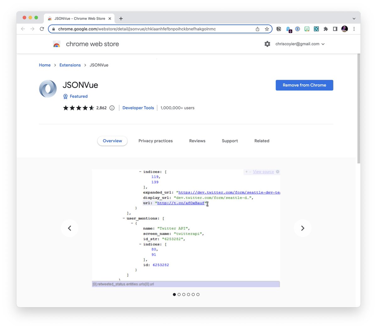 chriscoyier's tweet photo. 1️⃣ View JSON in browser. Oh no! It's just raw text and usually unreadable.

2️⃣ 3️⃣ Activate something like JSONVue https://t.co/GyUHn6aRxV and you get a prettied-up view. (a million users, wow) https://t.co/L5kF4Gs2at