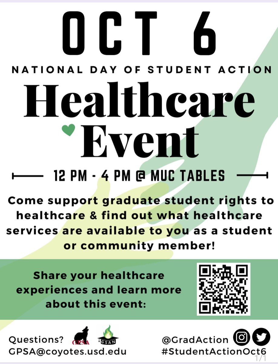 KoleChameleon's tweet photo. Join @usd graduate students and support our right to healthcare access as university employees! https://t.co/eJ9y4bVQpZ