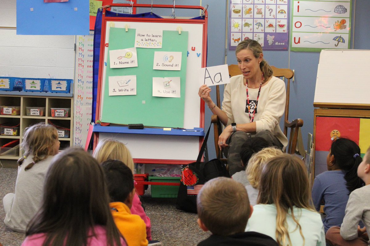 WalledLkSchools's tweet photo. Mrs. Kwapis’ kindergarten class at Hickory Woods Elementary learning about the letter ‘A’ 💙 #WEareWLCSD https://t.co/HE2Ufo10uA