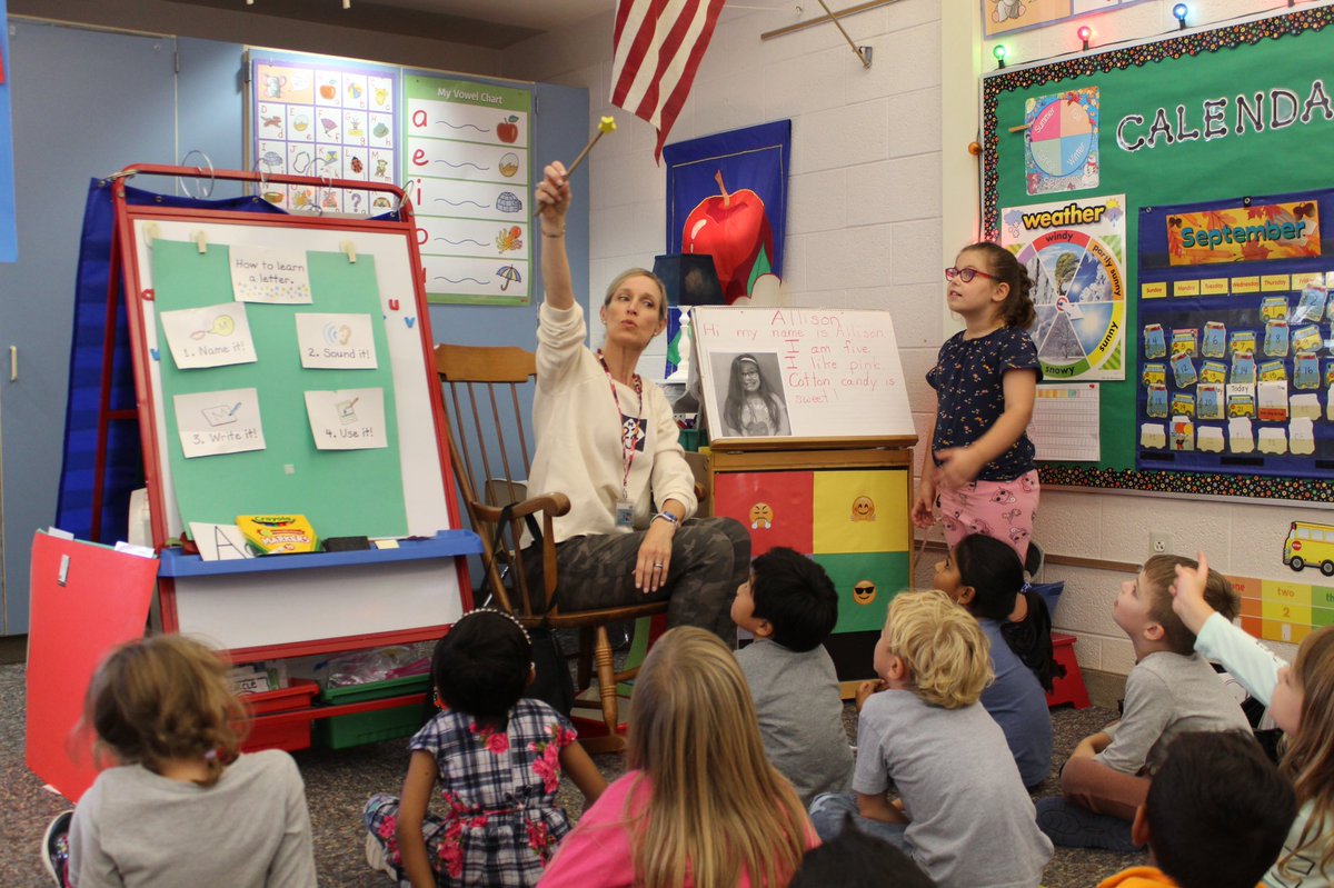 Mrs. Kwapis’ kindergarten class at Hickory Woods Elementary learning about the letter ‘A’ 💙 #WEareWLCSD