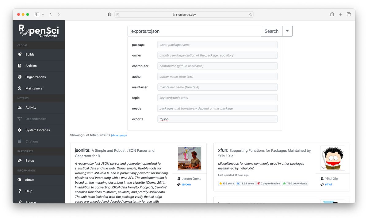 opencpu's tweet image. Looking for a particular #rstats package or function? Try the new powersearch in r-universe.dev