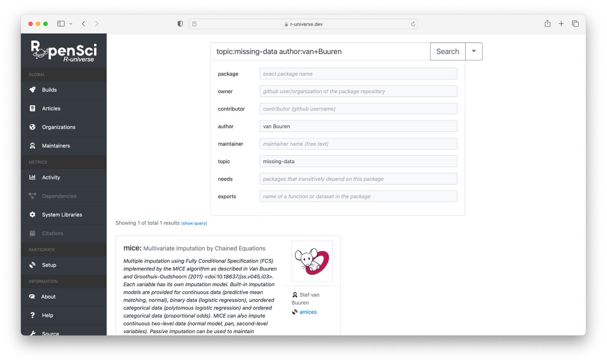 opencpu's tweet image. Looking for a particular #rstats package or function? Try the new powersearch in r-universe.dev