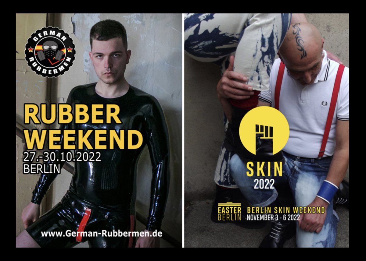 Easter_Berlin's tweet photo. Unsere Events im Oktober und November, unbedingt vormerken!
#rubberweekend #skinweekend #skin #rubber #gay #blf #easterberlin #fetisch #fetishberlin #fetiche #fetischberlin #rubberman #skinproll https://t.co/JebdWsTf8i