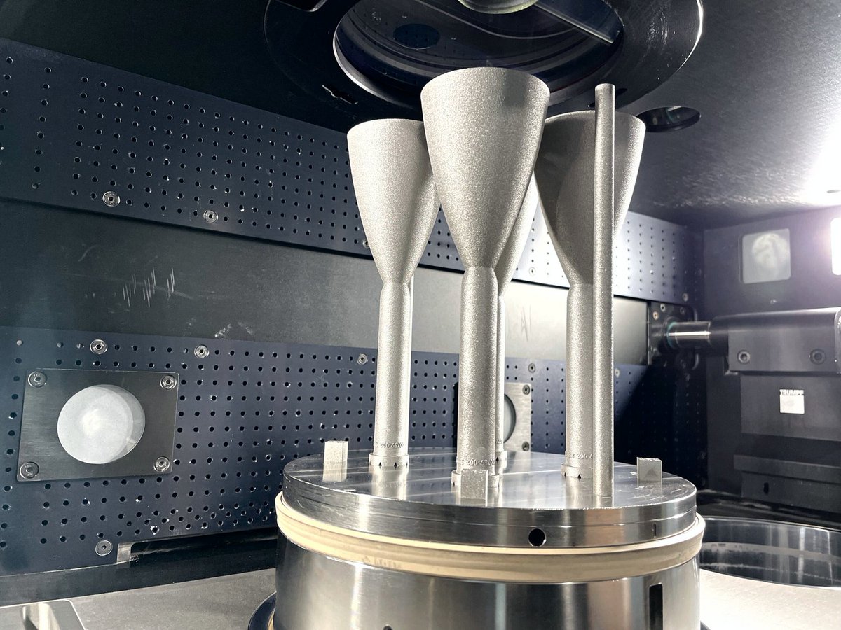 agile_space's tweet photo. Our additive process takes what would have been a 7 mo lead time with subtractive manufacturing and truncates it down to just 8 weeks. Shown are several A110s made of C103 niobium alloy.
This is the power of #AGILEspace manufacturing and development. https://t.co/yqtJk6wI6l
