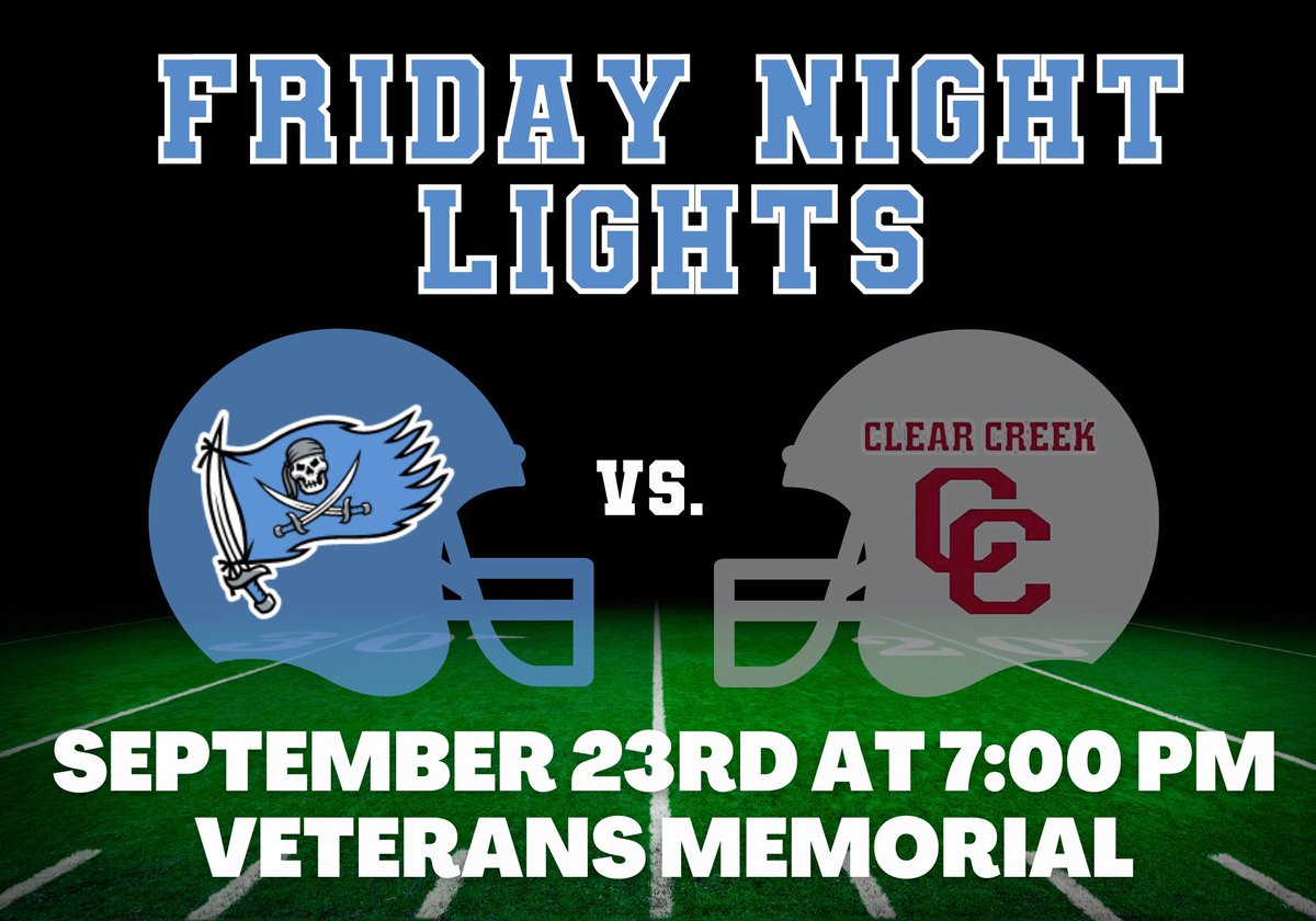 BWoodFBBoosters's tweet photo. 🏴‍☠️ GAME DAY DETAILS 🏴‍☠️

Brazoswood Buccaneers vs. Clear Creek Wildcats

🗓TONIGHT - Sept. 23rd 
🕖 7:00 PM 
📍Veterans Memorial Stadium (2305 E Main St, League City, TX 77573) 
🎟 https://t.co/IkDqspg6oz

🔥B U R N T H E B O A T S🔥 https://t.co/KDwjouiqOj