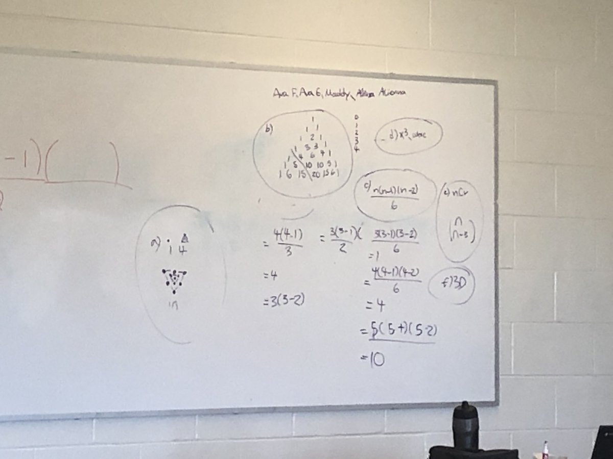 ms_apps_math's tweet photo. Is there anything Pascal’s triangle can’t do? #thinkingclassroom #hpedsb

Data Management students made connections between triangular and tetrahedral numbers, building onto the general equation in different dimensions and representing these numbers as combinations! https://t.co/rMboSPbcyD