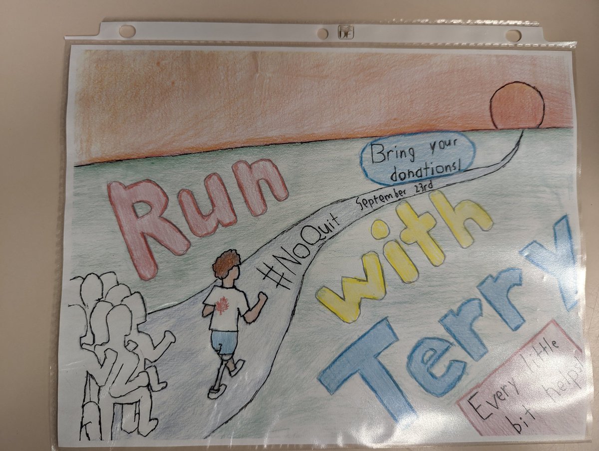MmeFranceM's tweet photo. @FeatherstonPS Spirit Squad worked to create posters for the #noquit Terry Fox Run today! Thanks @TeachTOB for organizing such a wonderful event for our school community 👟 https://t.co/h6n2qtJ4eP